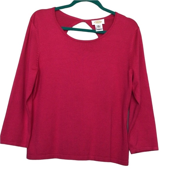 Talbots fuschia pink sweater back opening with rhinestone 3/4 sleeve M  … - Picture 1 of 8